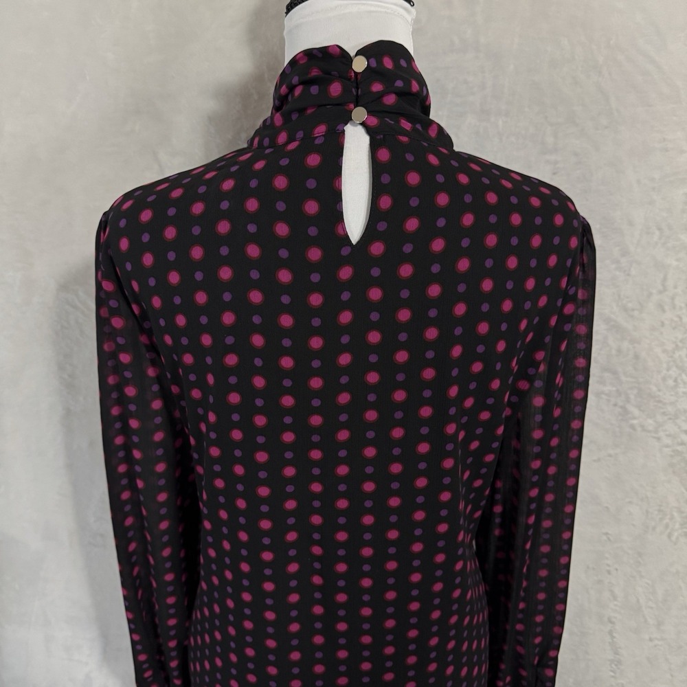 The Limited‎ Long Sleeve Tie Neck Shift Dress Size 10 Black Pink Polka Dot Retro - Picture 6 of 15
